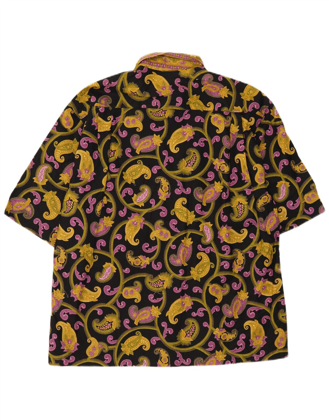Vintage Mens Short Sleeve Shirt Medium Black Paisley Cotton