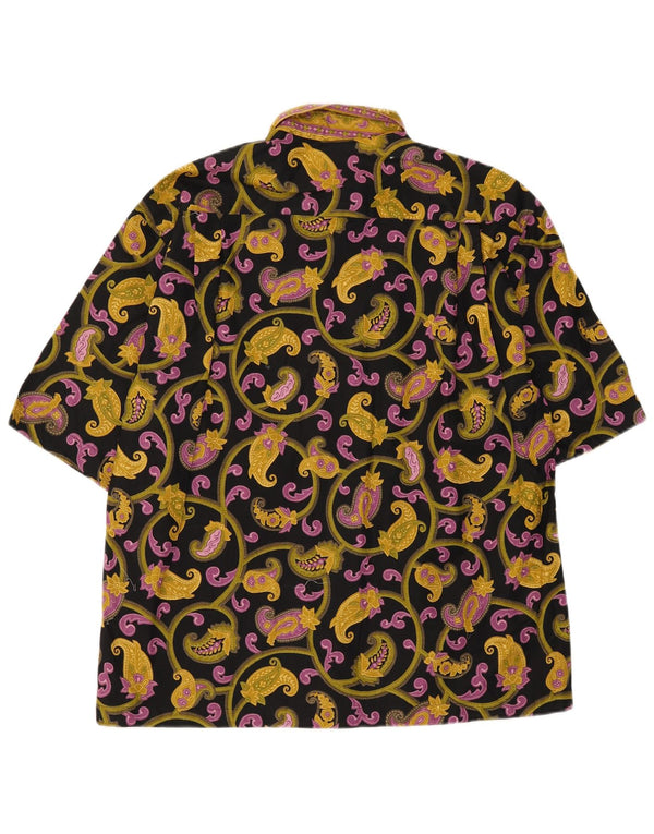Vintage Mens Short Sleeve Shirt Medium Black Paisley Cotton