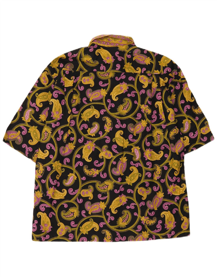 Vintage Mens Short Sleeve Shirt Medium Black Paisley Cotton