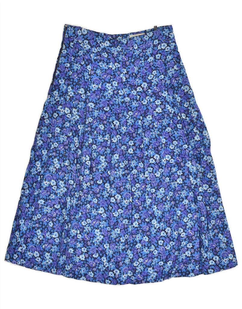 VINTAGE Womens Pleated Skirt IT 44 Medium W27 Blue Floral Viscose | Vintage Vintage | Thrift | Second-Hand Vintage | Used Clothing | Messina Hembry 