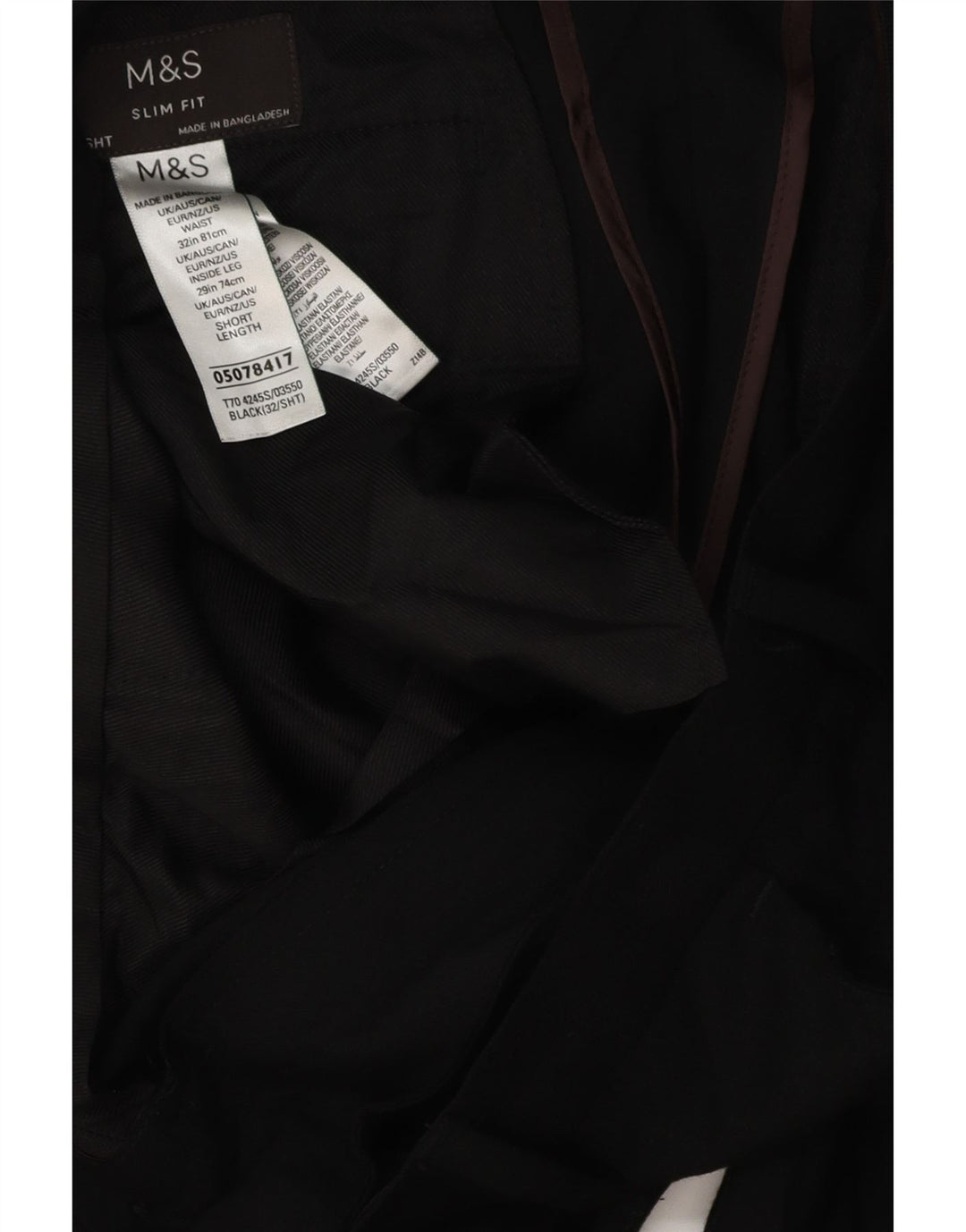 MARKS & SPENCER Mens Slim Fit Chino Trousers W32 L28 Black Polyester