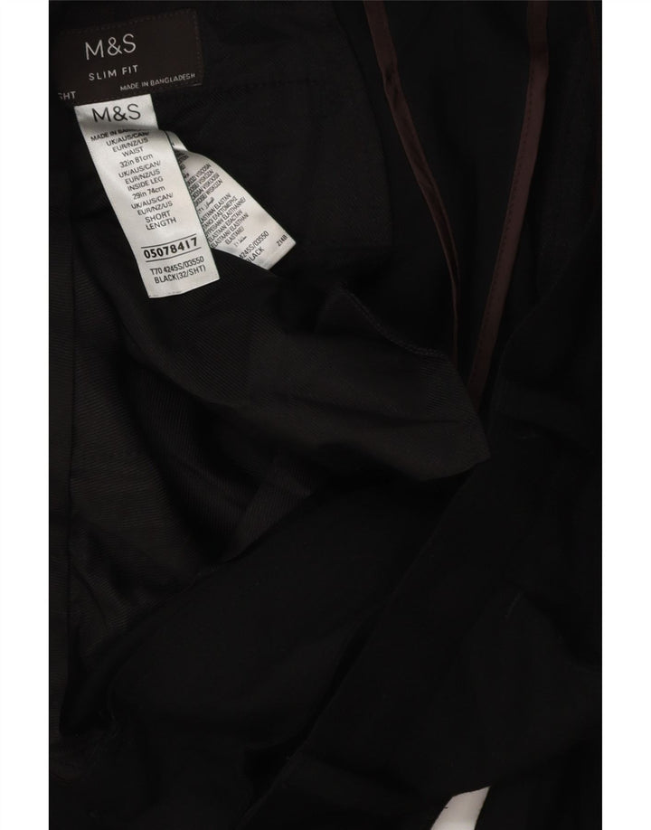 MARKS & SPENCER Mens Slim Fit Chino Trousers W32 L28 Black Polyester
