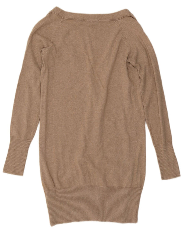 Zara Womens Longline Cardigan Sweater UK 12 Medium Beige Cotton