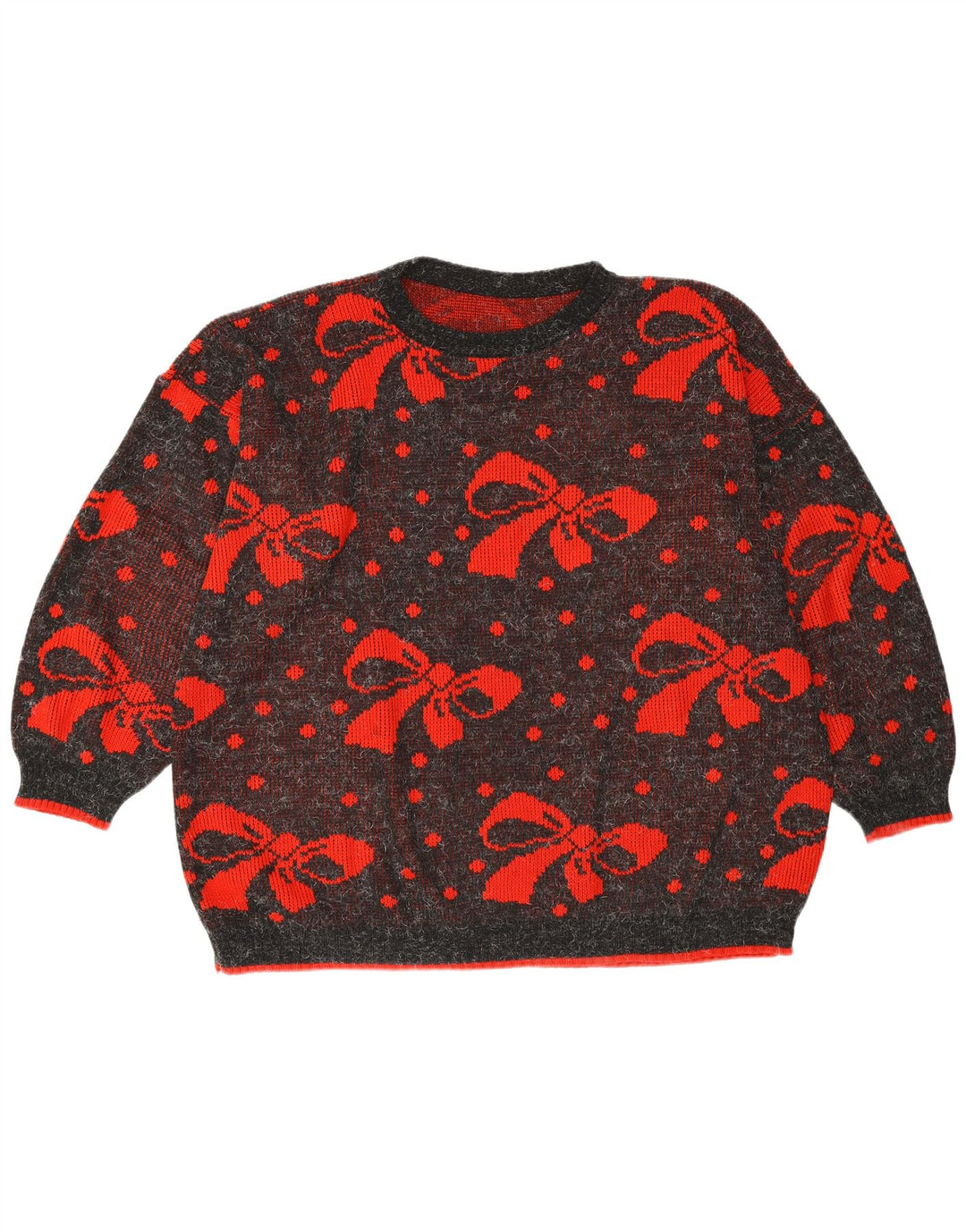 VINTAGE Womens Oversized Crew Neck Jumper Sweater UK 22 3XL Grey Polka Dot