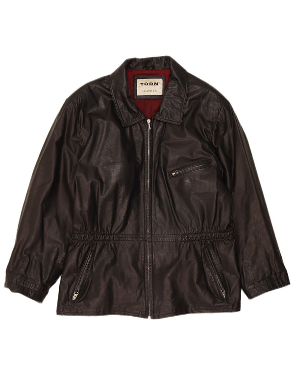 Yorn Womens Oversized Leather Jacket EU 40 Medium Black Leather