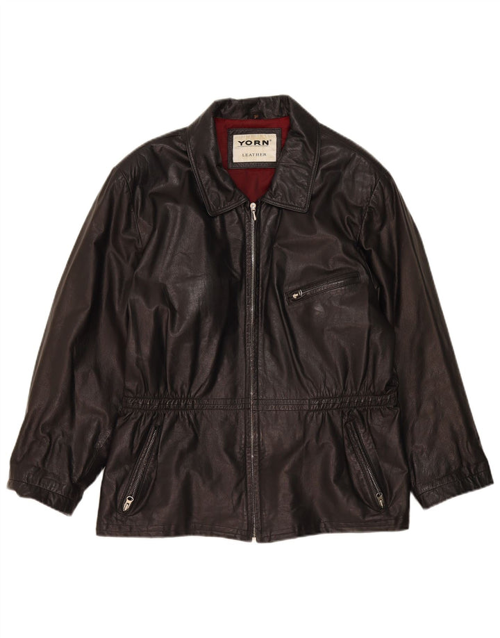 Yorn Womens Oversized Leather Jacket EU 40 Medium Black Leather