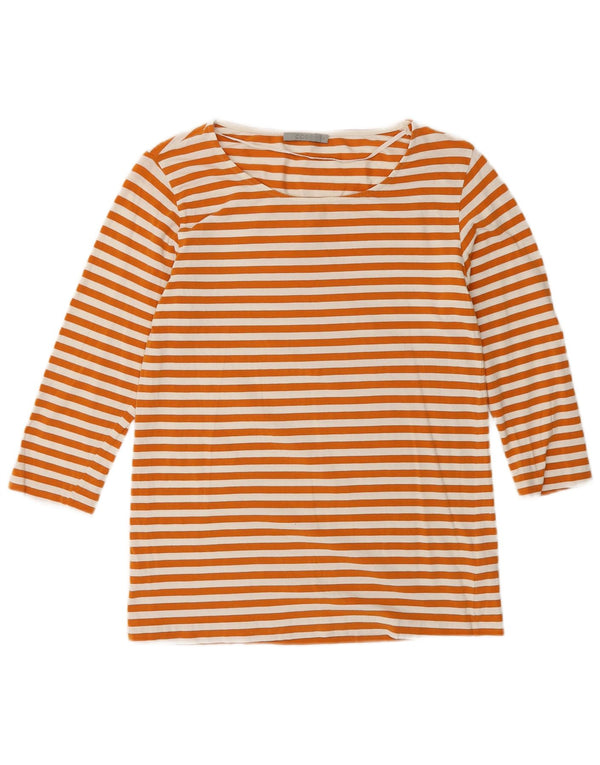 Cos Womens Top 3/4 Sleeve UK 10 Small Orange Striped Cotton