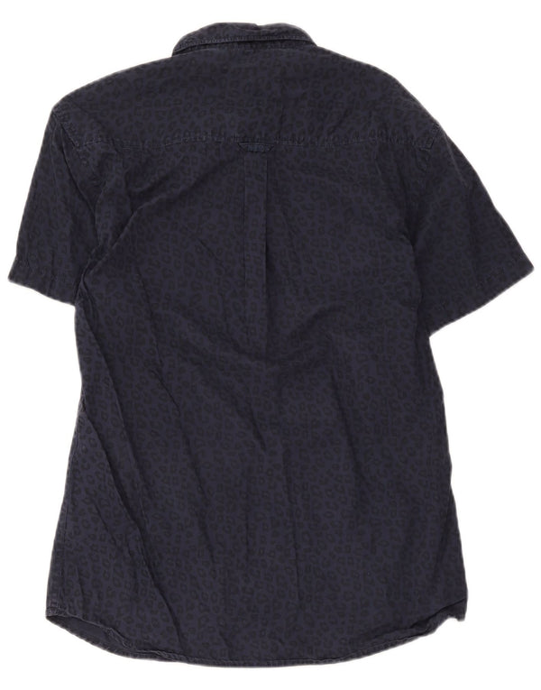 Jack & Jones Mens Short Sleeve Shirt Large Navy Blue Animal Print Cotton