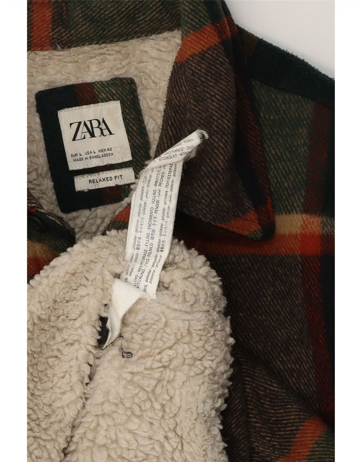 ZARA Mens Relaxed Fit Lumberjack Flannel Shirt Large Green Check Polyester