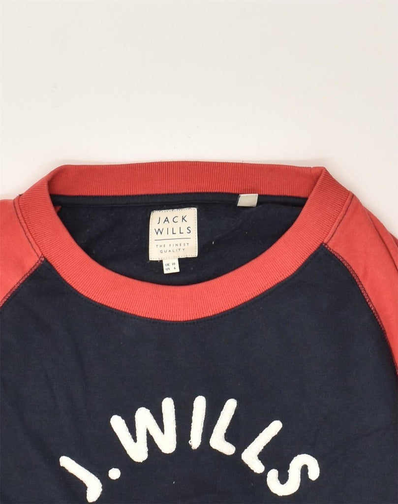 JACK WILLS Womens Graphic Sweatshirt Jumper UK 10 Small  Navy Blue | Vintage Jack Wills | Thrift | Second-Hand Jack Wills | Used Clothing | Messina Hembry 