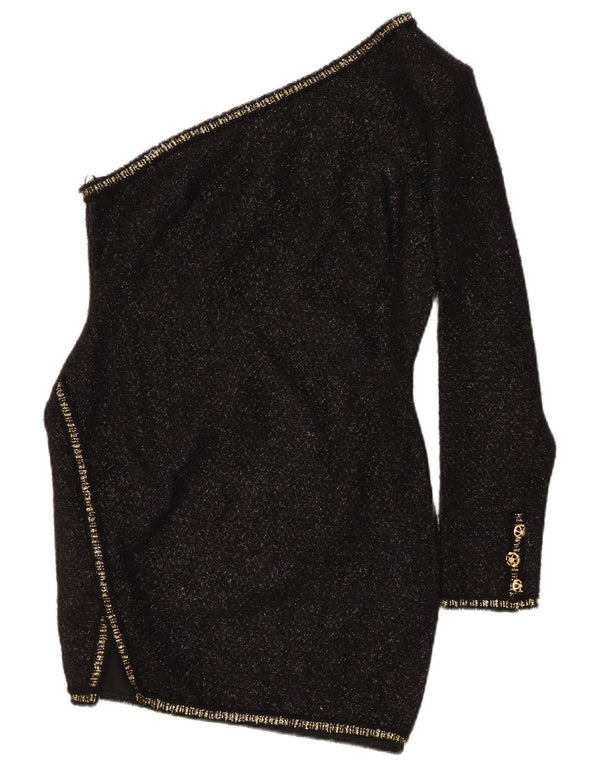 Zara Womens One Shoulder Dress UK 12 Medium Black Acrylic