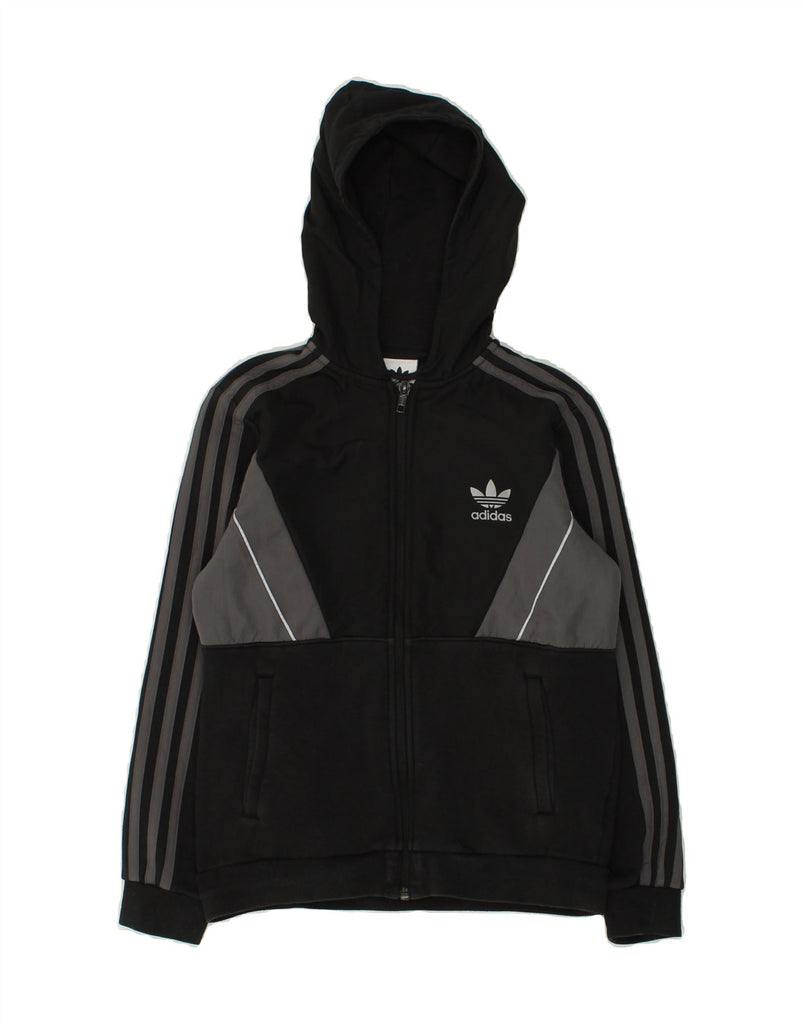 ADIDAS Boys Zip Hoodie Sweater 11-12 Years Black Colourblock Cotton | Vintage Adidas | Thrift | Second-Hand Adidas | Used Clothing | Messina Hembry 