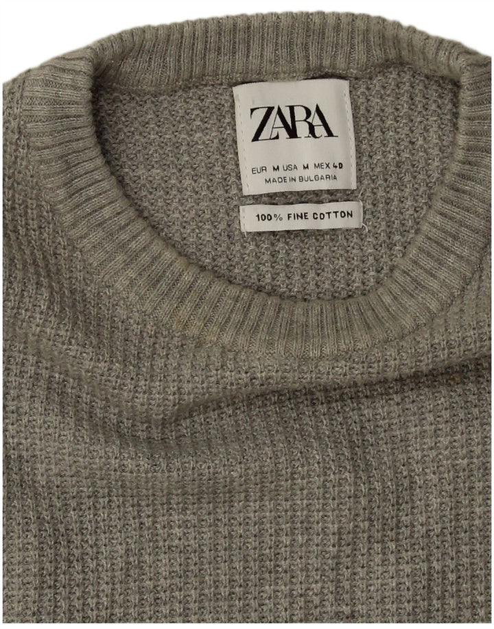 Zara Mens Crew Neck Jumper Sweater Medium Grey Cotton