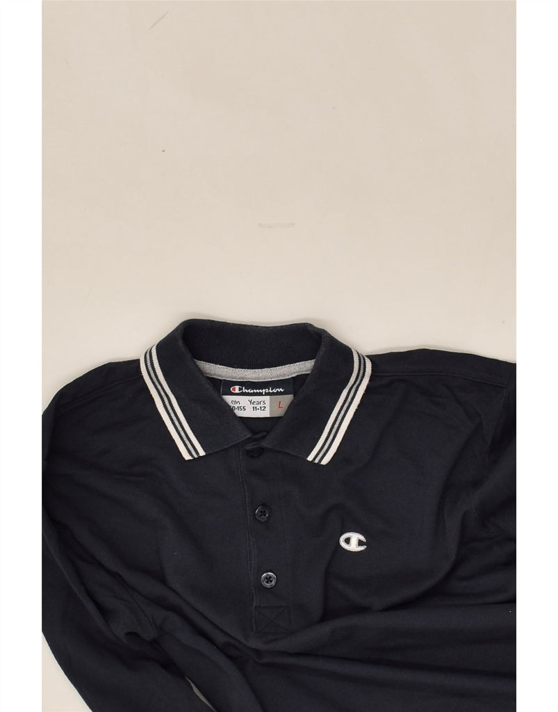 CHAMPION Boys Long Sleeve Polo Shirt 11-12 Years Large Navy Blue Cotton | Vintage Champion | Thrift | Second-Hand Champion | Used Clothing | Messina Hembry 