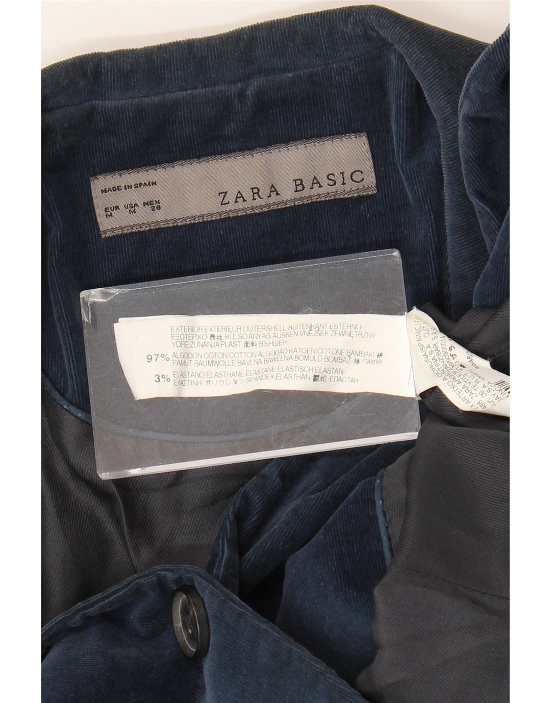 Zara Womens 1 Button Corduroy Blazer Jacket UK 12 Medium Navy Blue Cotton