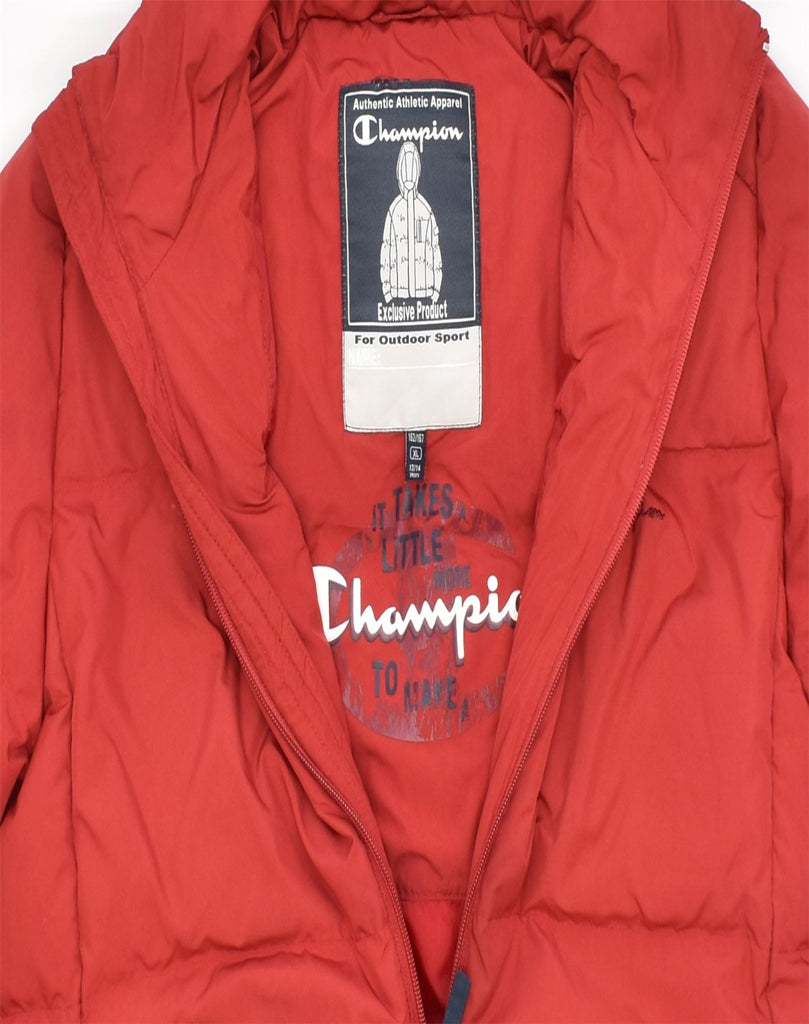 CHAMPION Boys Hooded Padded Jacket 13-14 Years XL Red Polyester | Vintage | Thrift | Second-Hand | Used Clothing | Messina Hembry 