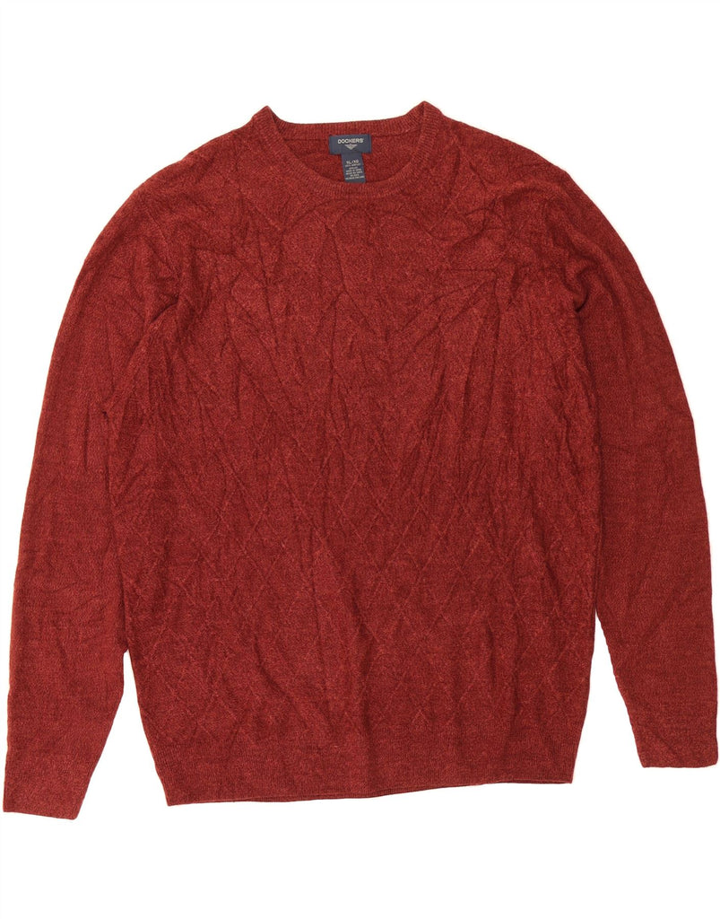 DOCKERS Mens Crew Neck Jumper Sweater XL Burgundy Argyle/Diamond Acrylic Vintage Dockers and Second-Hand Dockers from Messina Hembry 