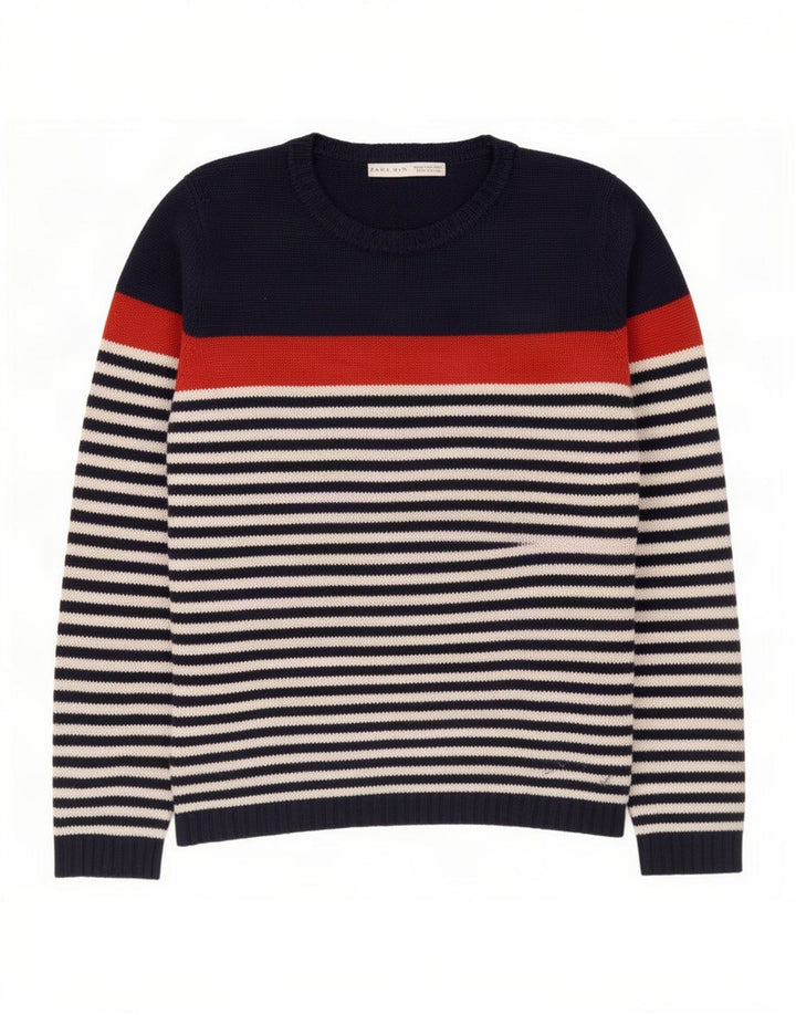 Zara Mens Boat Neck Jumper Sweater Medium Navy Blue Striped