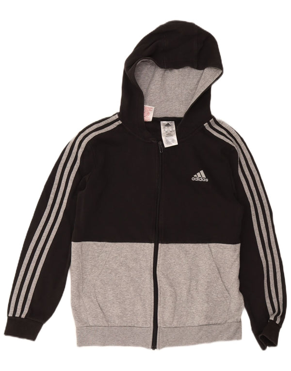 Adidas Boys Zip Hoodie Sweater 13-14 Years Black Colourblock Cotton