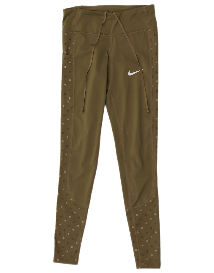 Nike Womens Dri Fit Leggings UK 4 XS Khaki Polka Dot Polyester
