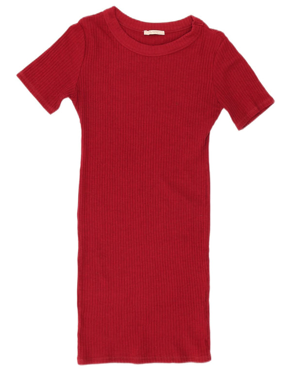 Zara Womens Bodycon Dress UK 8 Small Burgundy Cotton