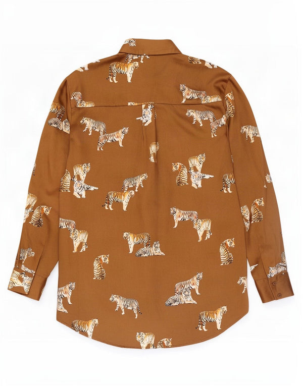 Zara Womens Oversized Shirt Blouse UK 10 Small Beige Animal Print Polyester