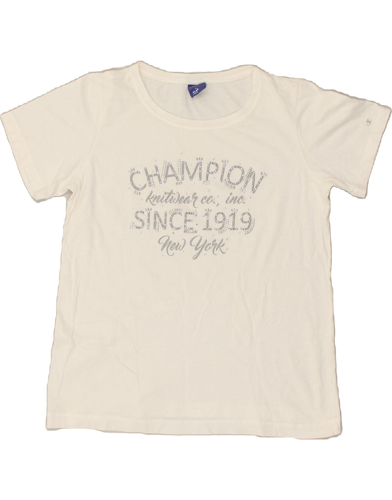 CHAMPION Womens Graphic T-Shirt Top UK 18 XL White | Vintage Champion | Thrift | Second-Hand Champion | Used Clothing | Messina Hembry 