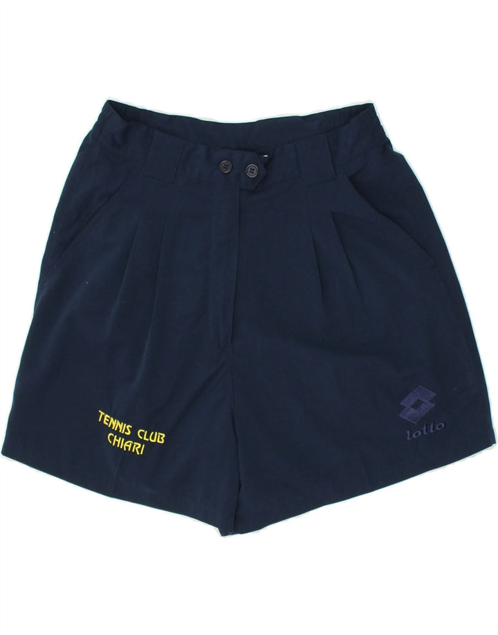 LOTTO Womens High Waist Chino Shorts UK 14 Large W28  Navy Blue Polyester | Vintage Lotto | Thrift | Second-Hand Lotto | Used Clothing | Messina Hembry 