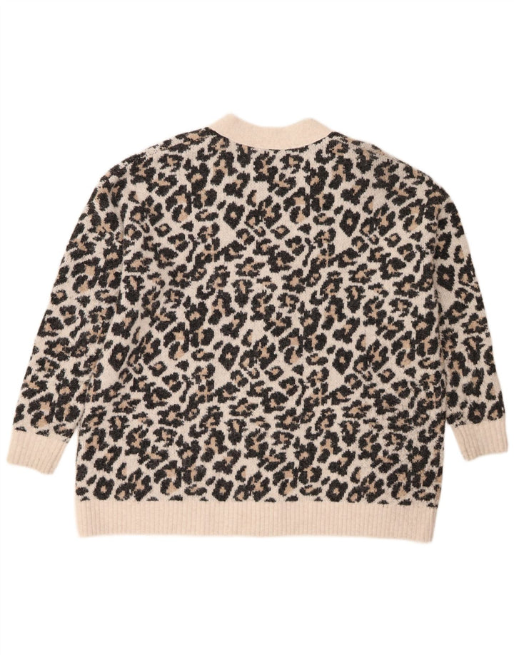 Zara Womens Oversized Cardigan Sweater UK 14 Medium Off White Animal Print