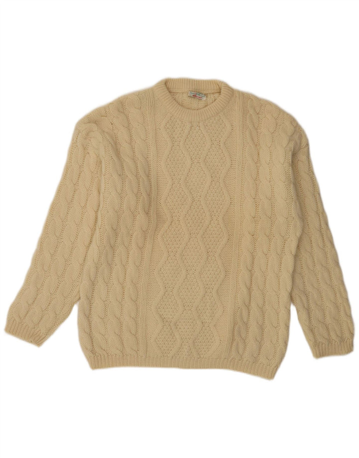 Benetton Mens Crew Neck Jumper Sweater IT 48 Medium Beige Wool