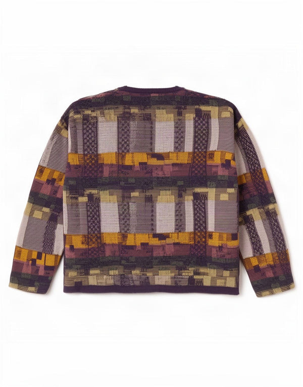 Vintage Womens V-Neck Jumper Sweater UK 14 Medium Purple Geometric Cotton