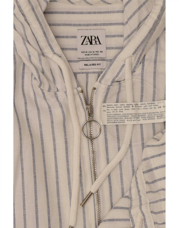Zara Mens Hooded Relaxed Fit Pullover Shirt Medium Blue Pinstripe Cotton