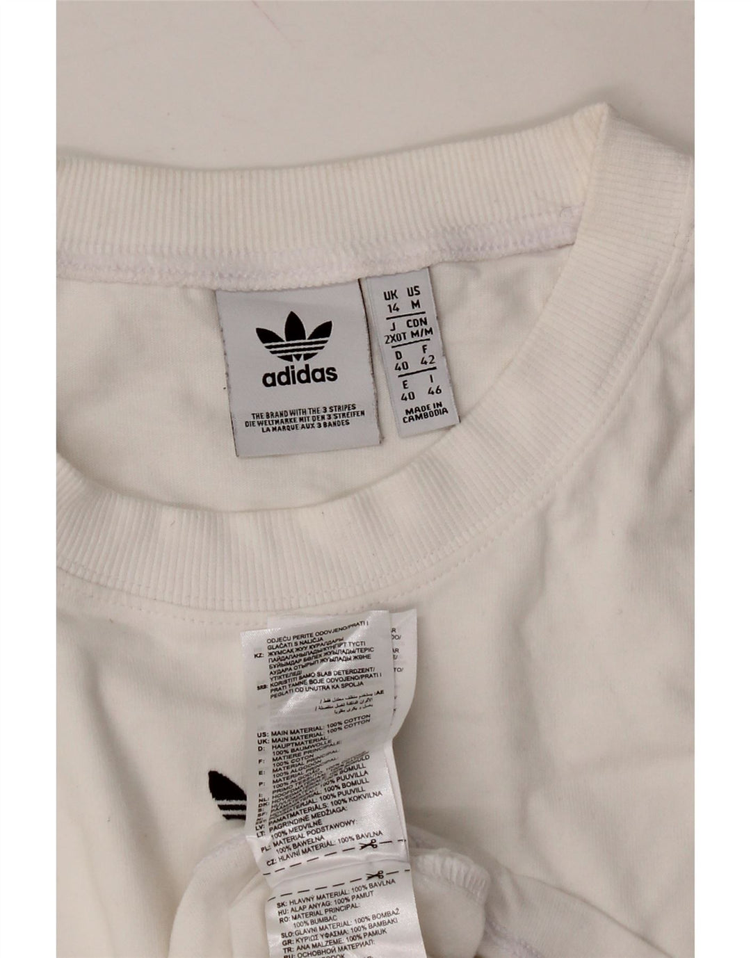 ADIDAS Womens T-Shirt Top UK 14 Medium White Cotton Vintage Adidas and Second-Hand Adidas from Messina Hembry 