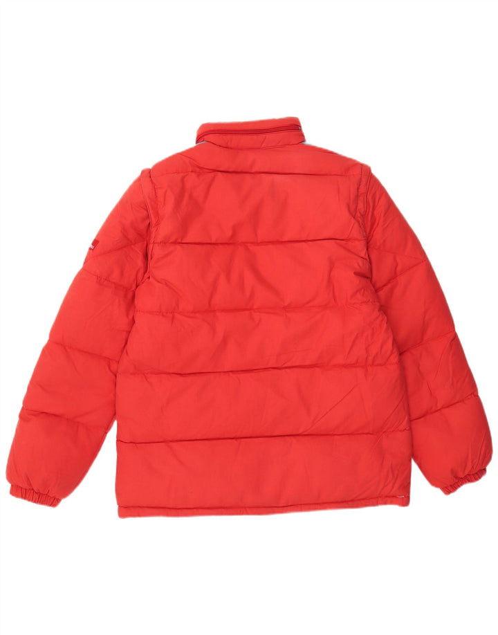 Vintage Mens Hooded Padded Jacket IT 46 Small Red Colourblock Polyester