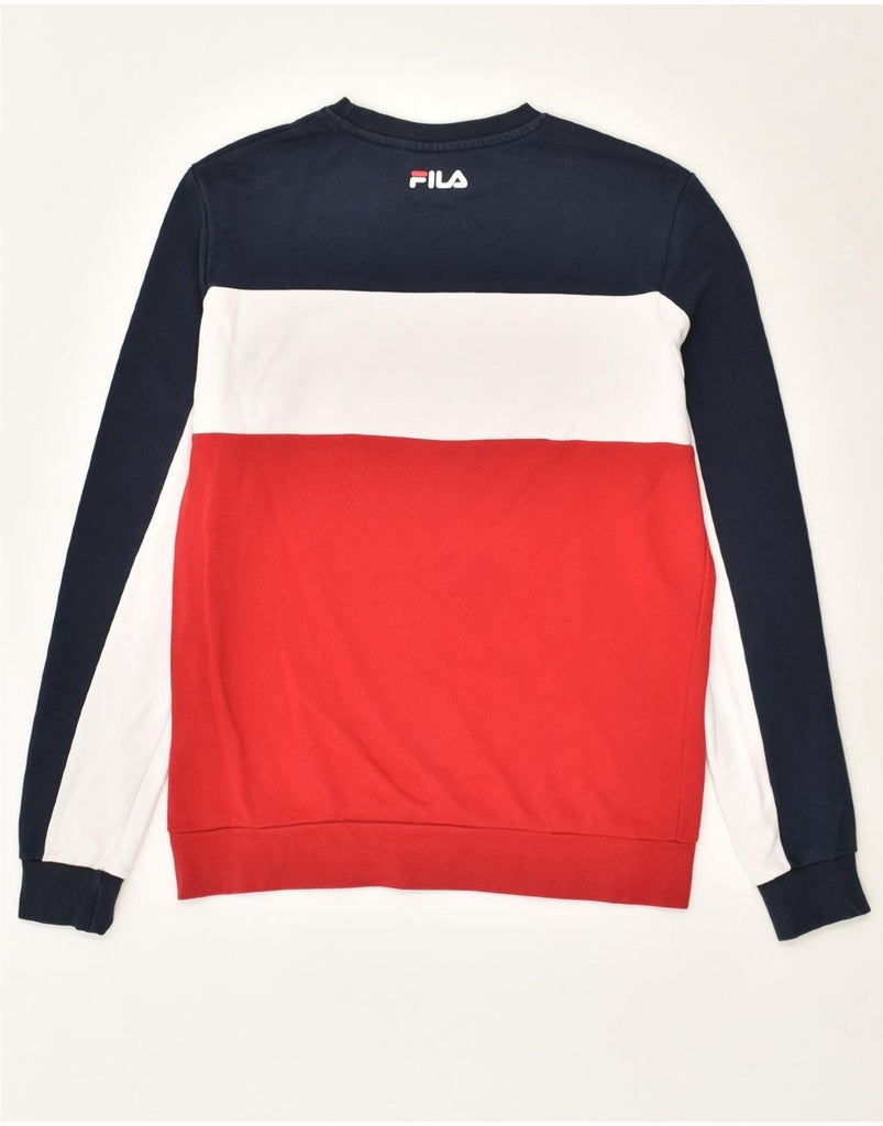 FILA Mens Graphic Sweatshirt Jumper Small Multicoloured Colourblock Cotton | Vintage Fila | Thrift | Second-Hand Fila | Used Clothing | Messina Hembry 