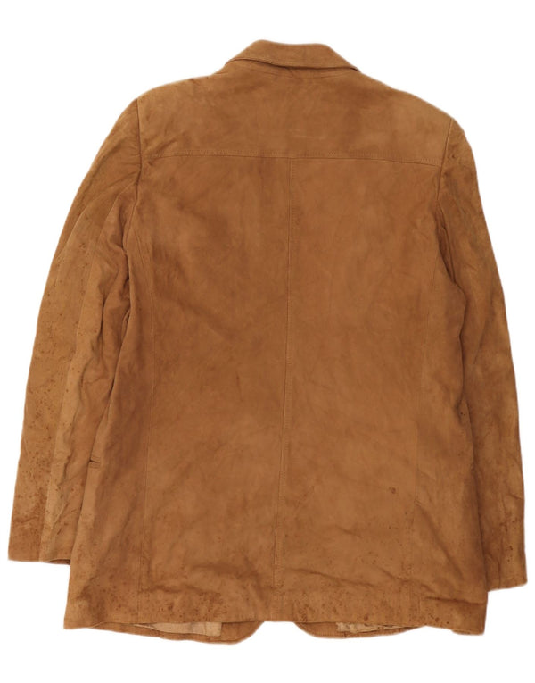 Anfor Womens Suede 2 Button Blazer Jacket IT 52 2XL Beige Leather