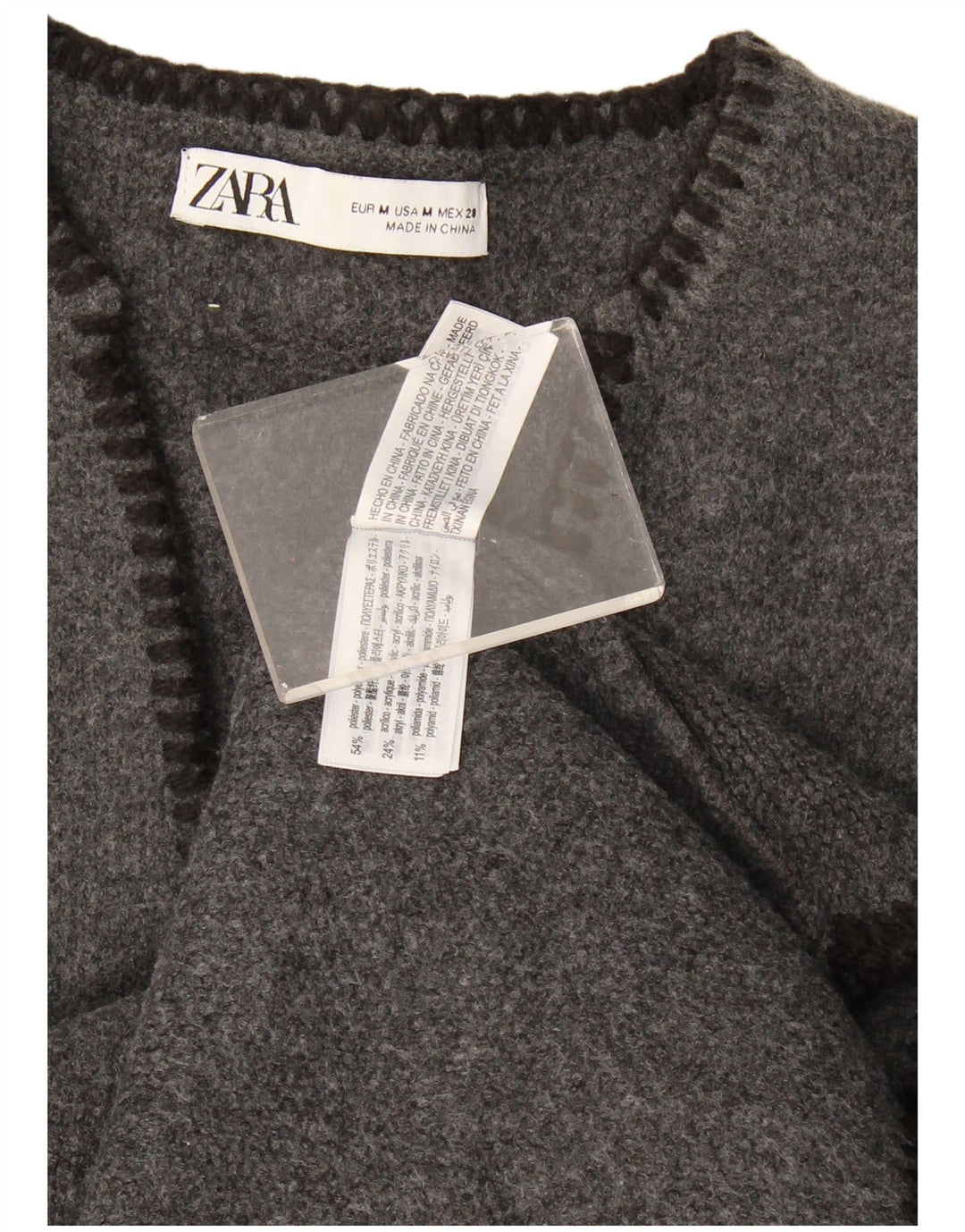 Zara Womens Oversized V-Neck Jumper Sweater UK 14 Medium Grey Polyester