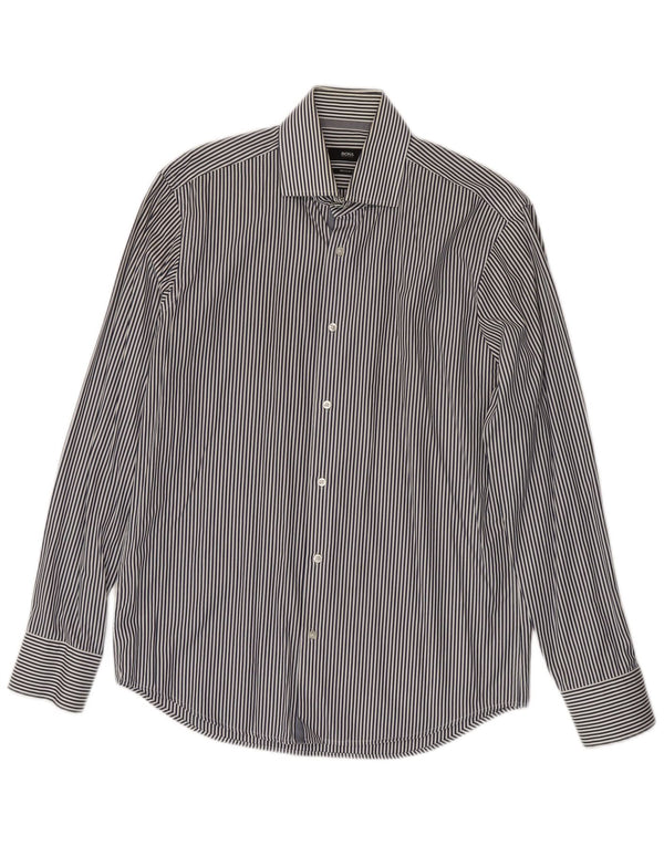 Hugo Boss Mens Shirt Size 39 15 1/2 Medium Navy Blue Pinstripe Classic