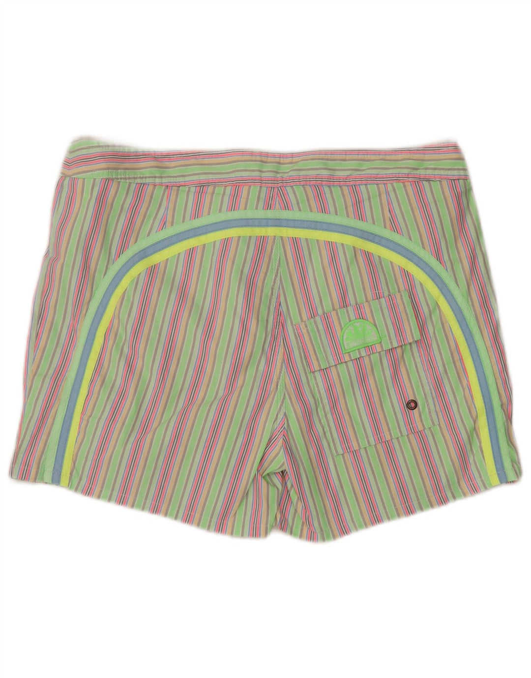 Sundek Mens Swimming Shorts Large Green Striped Polyester