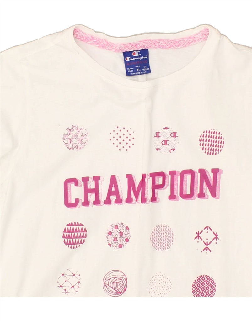 CHAMPION Girls Graphic T-Shirt Dress 13-14 Years XL White | Vintage Champion | Thrift | Second-Hand Champion | Used Clothing | Messina Hembry 