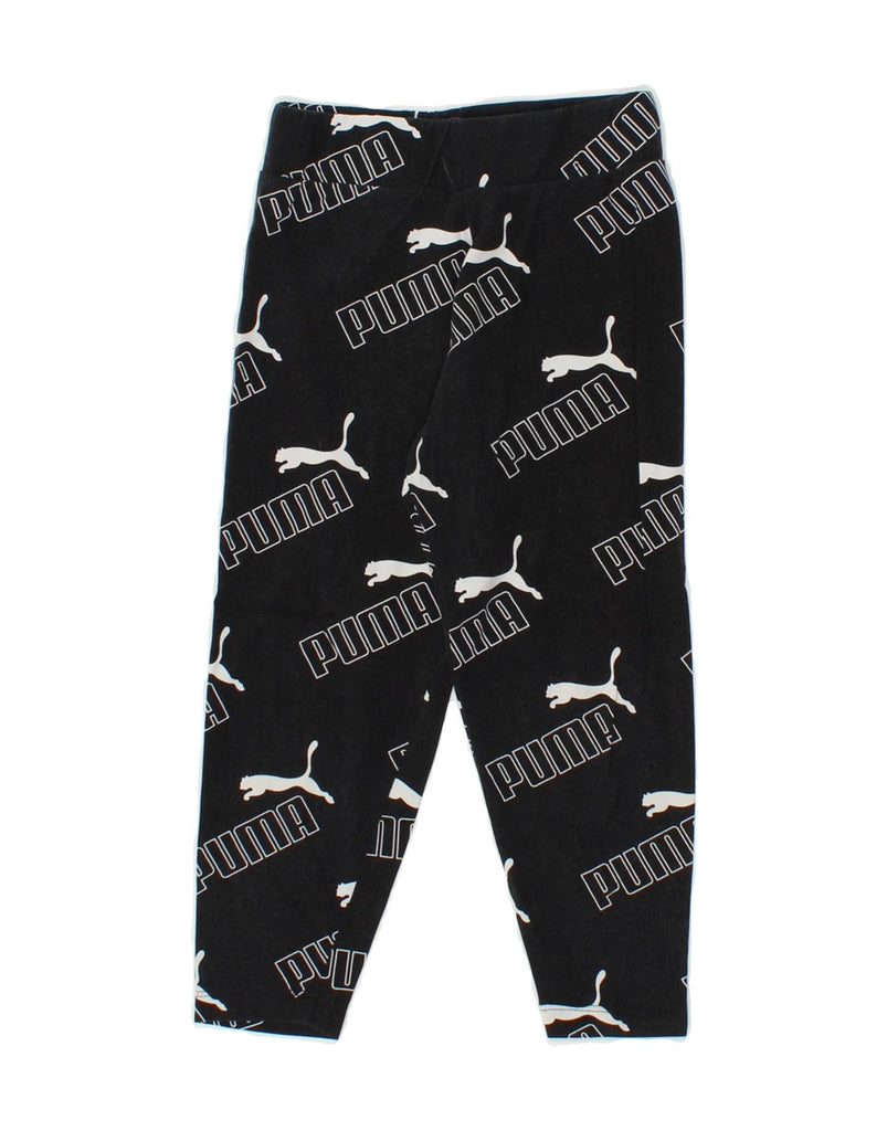 PUMA Girls Graphic Leggings 7-8 Years Black Geometric | Vintage Puma | Thrift | Second-Hand Puma | Used Clothing | Messina Hembry 