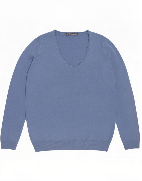 Marks & Spencer Womens V-Neck Jumper Sweater UK 10 Small Blue Acrylic