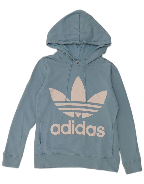 Adidas Womens Graphic Hoodie Jumper UK 8 Small Blue Cotton