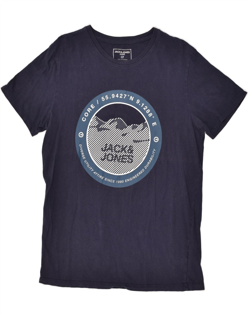JACK & JONES Mens Graphic T-Shirt Top Large Navy Blue Cotton | Vintage Jack & Jones | Thrift | Second-Hand Jack & Jones | Used Clothing | Messina Hembry 