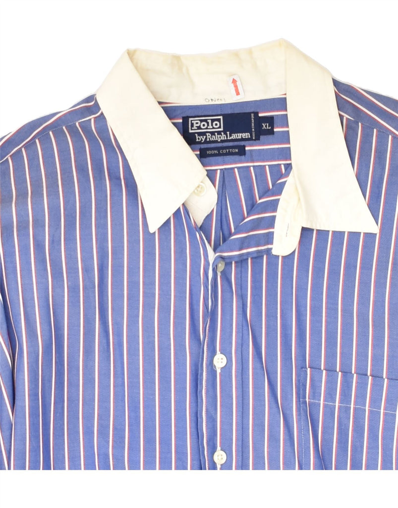 POLO RALPH LAUREN Mens Pullover Shirt XL Blue Pinstripe Cotton | Vintage Polo Ralph Lauren | Thrift | Second-Hand Polo Ralph Lauren | Used Clothing | Messina Hembry 