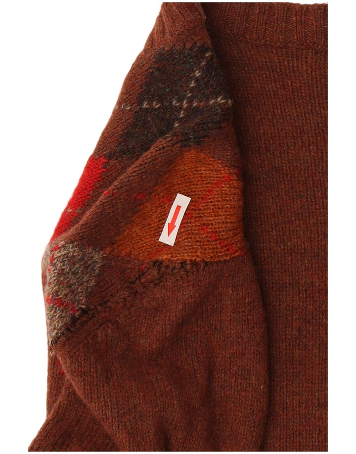 Henry Cottons Womens Cardigan Sweater IT 46 Large Brown Argyle/Diamond