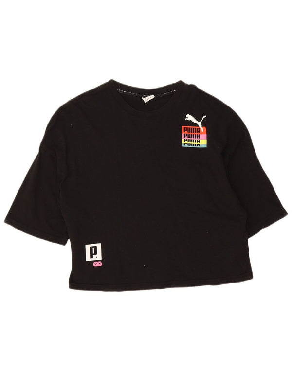 Puma Womens Crop Graphic T-Shirt Top UK 10 Small Black Cotton