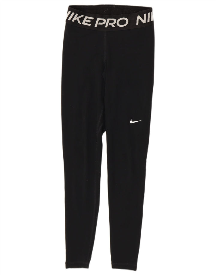 Nike Womens Dri Fit Graphic Leggings UK 4 XS Black Polyester