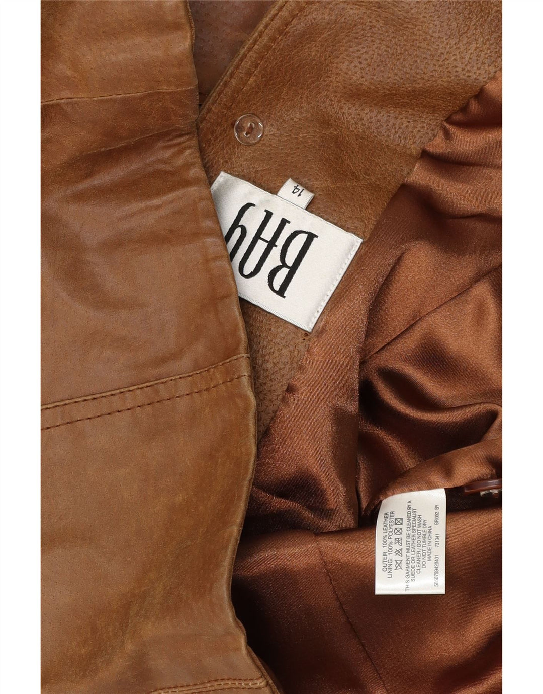 Bay Womens 3 Button Leather Blazer Jacket UK 14 Large Brown Leather