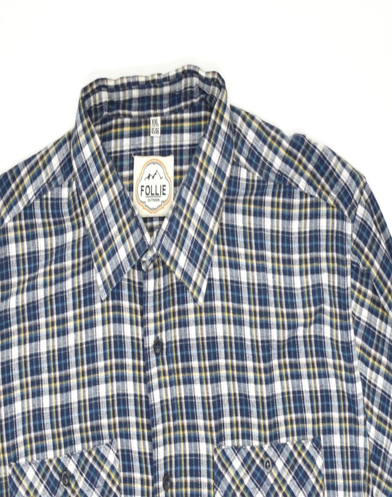FOLLIE Mens Outdoor Flannel Shirt Size 45/46 2XL Blue Check Cotton | Vintage | Thrift | Second-Hand | Used Clothing | Messina Hembry 